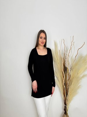 Siyah Büyük Beden Likralı U Yaka Bluz