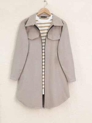 Açık Vizon Yan Cepli Fermuarlı Kaşe Kap