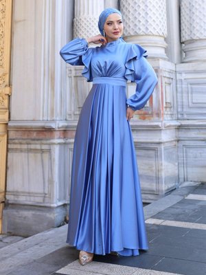 Kot Mavi Berrak Abiye Elbise