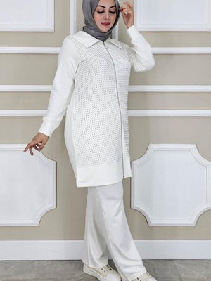 Ekru Beden Taş Detaylı İkili Takım