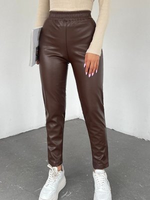 Kahve Beli Lastikli Deri Pantolon