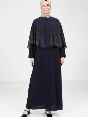 Pelerinli Lacivert Elbise 9308