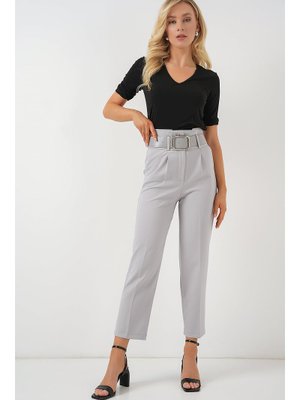 Gri Kemerli Kumaş Pantolon Gri Kemerli Kumaş Pantolon