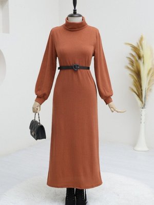 Kiremit Boğazlı Fitilli Elbise