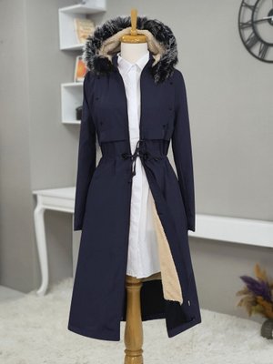 Laci Metal Yıldız Detaylı Kapüşonlu Uzun Kaban