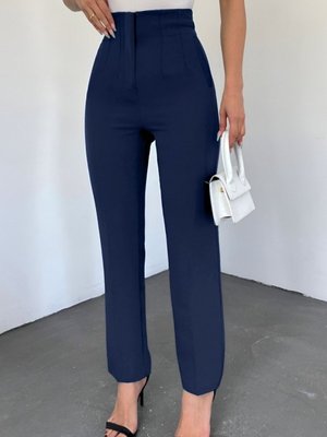 Lacivert Cep Detaylı Yüksek Bel Pantolon Lacivert Cep Detaylı Yüksek Bel Pantolon