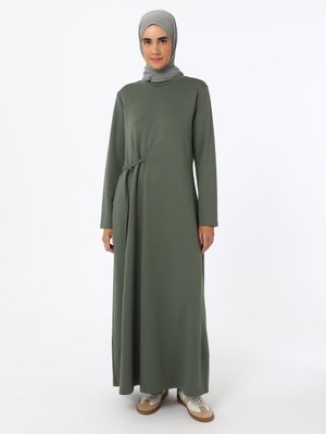 Bağlama Detaylı Modal Elbise Koyu Haki