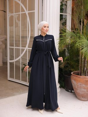 Lacivert Ankanoor Premium Taşlı Aller Robalı Ferace