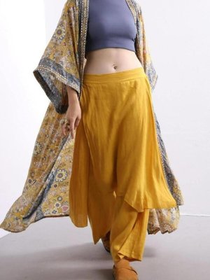 Hardal İtalyan Ham Keten Etek Pantolon