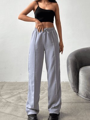 Gri Çımalı Keten Pantolon