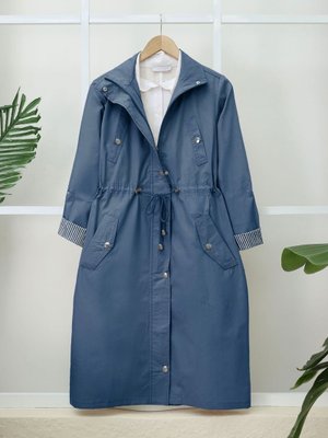 İndigo Tünel Bağcıklı Üst Cep Detaylı Astarsız Yıkamalı Organik Koton Trenckot