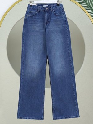 Mavi Çok Cepli Yüksek Bel Kot Pantolon