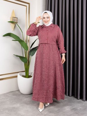 Bordo Çizgili Viskon Kıraş Gömlek Elbise Bordo Çizgili Viskon Kıraş Gömlek Elbise