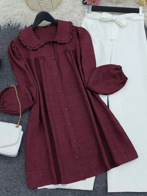 Bordo Bebe Yaka Boydan Düğmeli Tunik Bordo Bebe Yaka Boydan Düğmeli Tunik