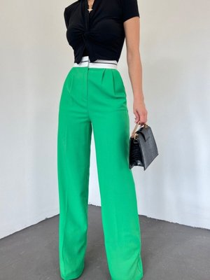 Yeşil Ters Kemerli Beli Cırtlı Salaş Pantolon
