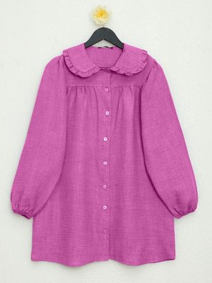 Pembe Bebe Yaka Boydan Düğmeli Tunik