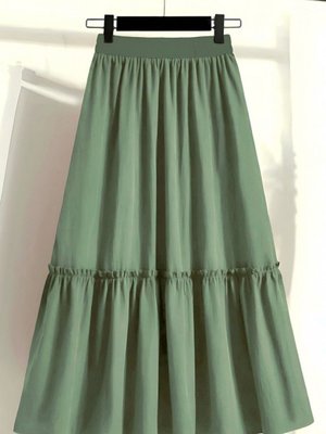 Haki Uzun Beli Lastikli Paraşüt Etek