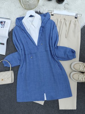 İndigo Cep Detaylı Keten Kap İndigo Cep Detaylı Keten Kap