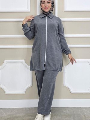 Gri Fermuarlı Tunik
