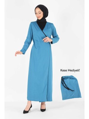 1998_pratik Yandan Bağlamalı Kruvaze Biye Kuşaklı Pamuk Kumaş Namaz Elbisesi 1998_pratik Yandan Bağlamalı Kruvaze Biye Kuşaklı Pamuk Kumaş Namaz Elbisesi