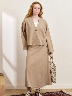 Karamel Organik Keten Anvelop Etek