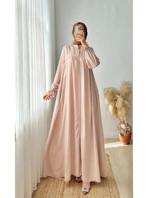 Açık Bej Ankanoor Robası Çakma Taşlı Ferace