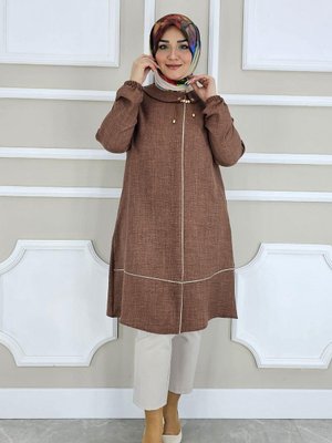 Kahverengi Kombin Biye Ve Yaka Aksesuarlı Tunik