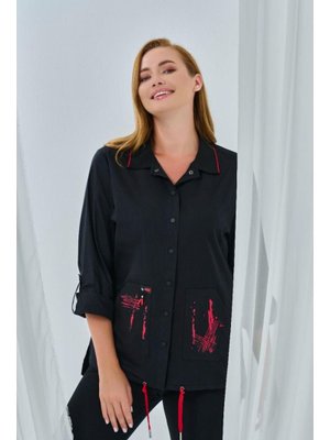 Siyah Büyük Beden Çıtçıtlı Spor Gömlek