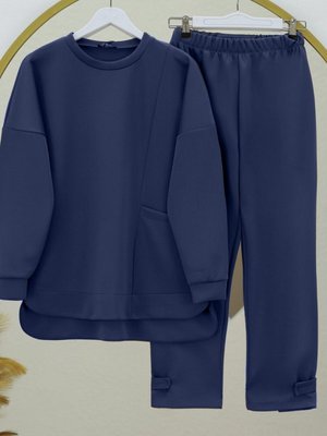 Lacivert Tek Cepli Pantolonlu Skuba İkili Takım