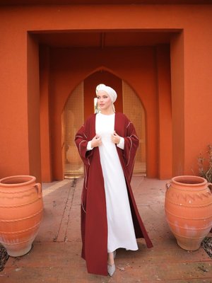 Bordo Ankanoor Biyeli Abaya Takım Bordo Ankanoor Biyeli Abaya Takım