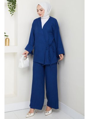 Keten Kimono İkili Lacivert Takım