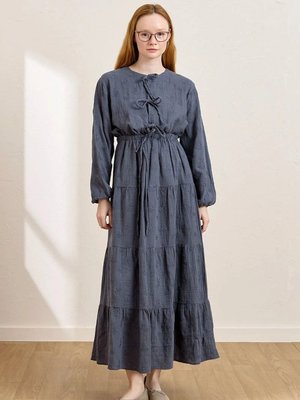 Fistolu Müslin Kat Etek Dark İndigo