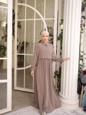 Vizon Ankanoor Önlüklü Medine İpeği Elbise