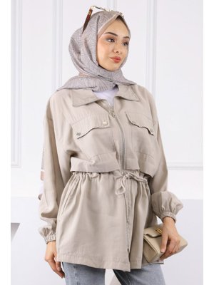 Taş Bel Bağlamalı Çift Cepli Ceket