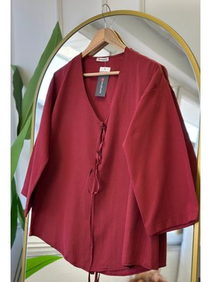 Bordo Ön Bağlamalı Kimono Tunik Bordo Ön Bağlamalı Kimono Tunik
