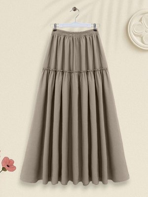 Açık Vizon Uzun Parçalı Beli Lastikli Kraş Desen Paraşüt Etek Açık Vizon Uzun Parçalı Beli Lastikli Kraş Desen Paraşüt Etek