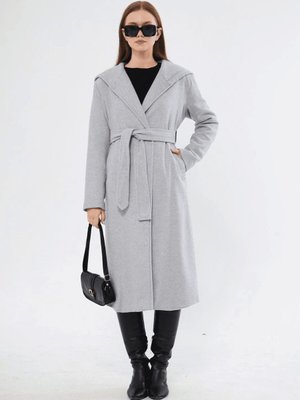 Gri Kapüşonlu Kaşe Kaban