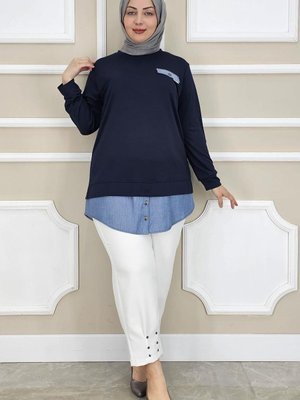 Lacivert Kot Kombinli Düğme Detaylı Tunik Lacivert Kot Kombinli Düğme Detaylı Tunik