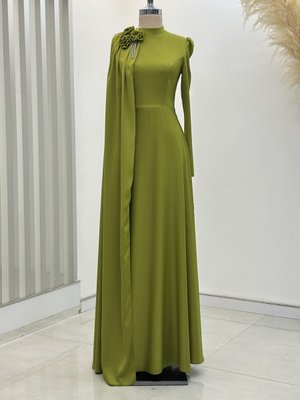 Yağ Yeşili Molly Abiye Elbise