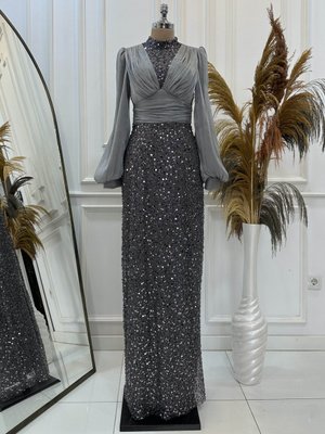 Antrasit Ella Abiye Elbise