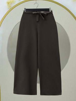 K. Kahve Beli Lastikli Bağlamalı Bol Paça Pantolon