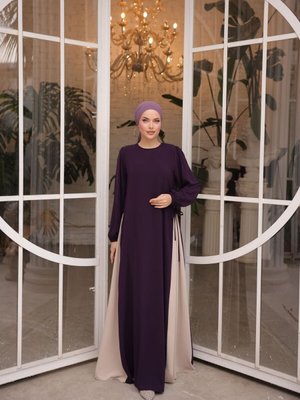 Mor Yandan Garnili Elbise