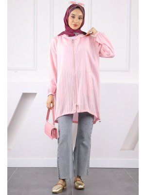 Pembe Kapüşonlu Fermuarlı Kap Pembe Kapüşonlu Fermuarlı Kap