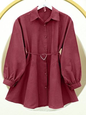 Bordo Parça Kumaşlı Düğmeli Poplin Tunik Bordo Parça Kumaşlı Düğmeli Poplin Tunik