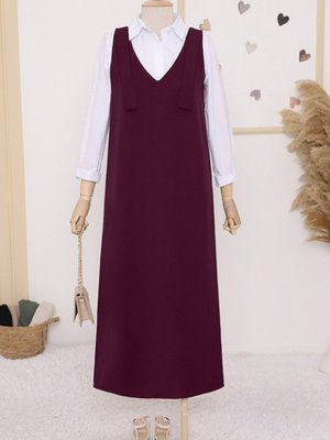 Bordo Omuzları Bağlamalı Uzun Jile
