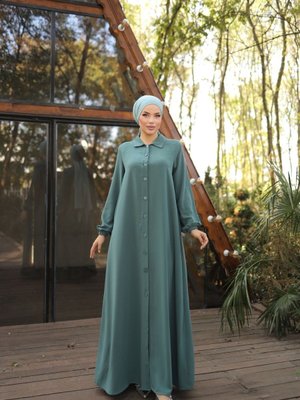 Mint Ankanoor Tam Boy Düğmeli Ferace