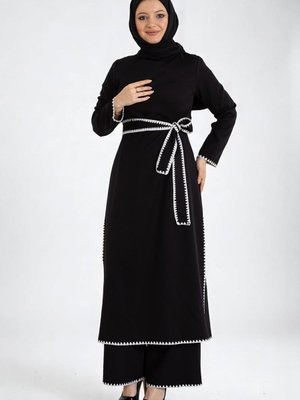 Siyah Çoban Dikişli Kemerli İkili Takım Siyah Çoban Dikişli Kemerli İkili Takım