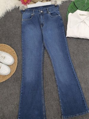 Koyu Mavi Yüksek Bel İspanyol Paça Düğmeli Kot Pantolon