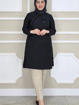 Siyah Aller Taş Detaylı Tunik
