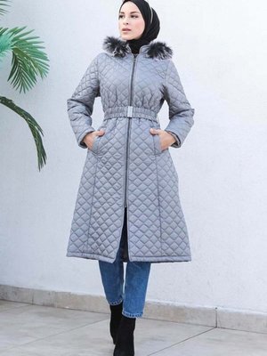 Gri Kapitone Şişme Mont